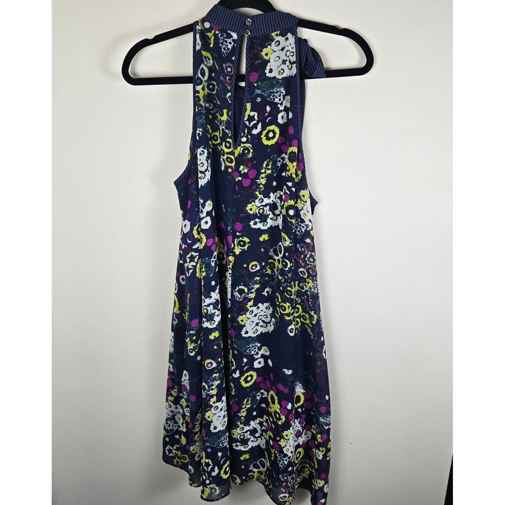 Rachel Roy Dress Tie Neck Floral Print Sleeveless Navy L W/Pockets Whimsical - Picture 6 of 12